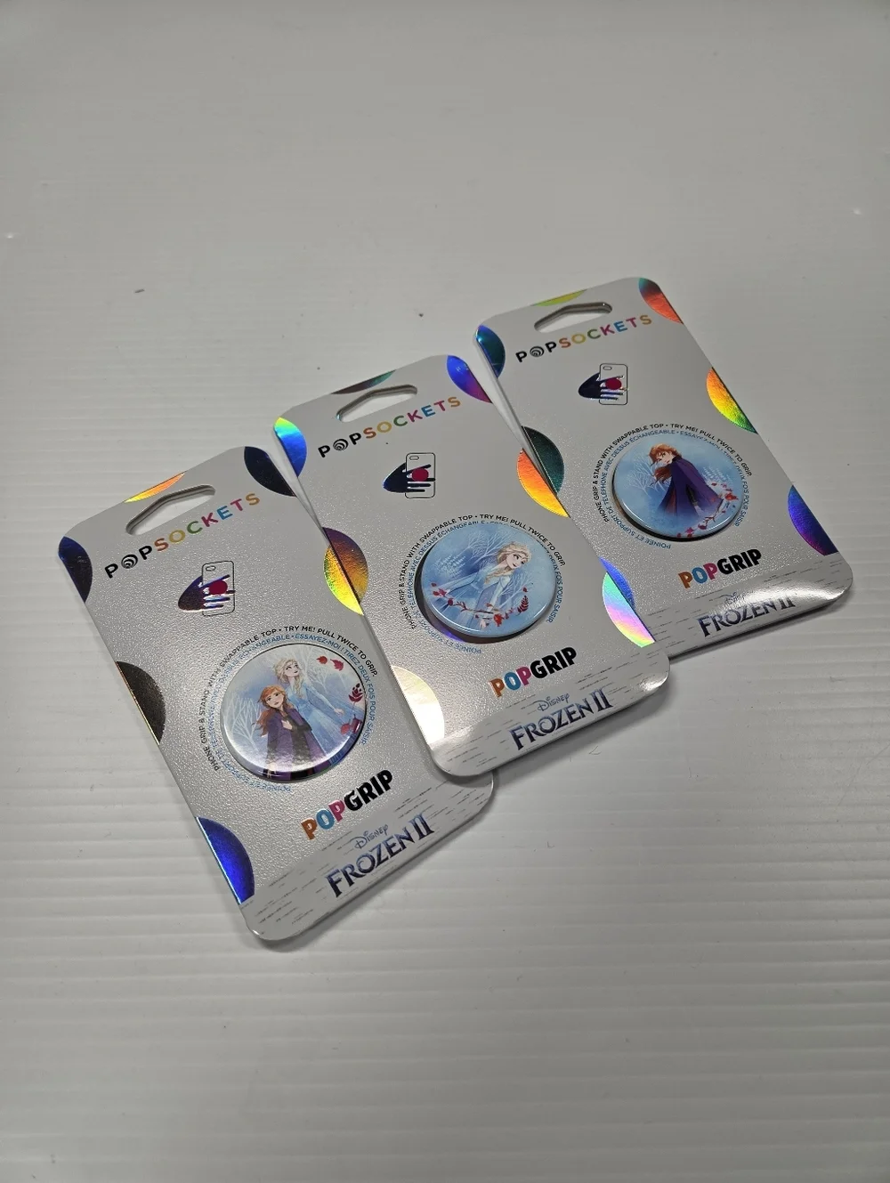 New Set of 3 Disney Frozen II PopSockets PopGrips Anna Elsa Swappable Tops NIP